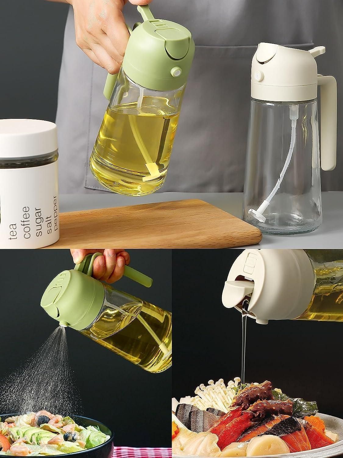 Oil Dispenser Bottle for Kitchen - 2 in 1 Olive Oil Dispenser and Oil Sprayer - 500ml Olive Oil Bottle - Oil Sprayer for Cooking, Kitchen, Salad, Barbecue 1 Pcs