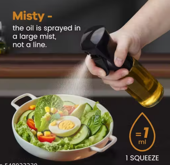 Glass Oil Dispenser Spray Bottle, Refillable Food Grade Oil Vinegar 220 ml Spray Bottle (Pack of 1, Clear, Glass)