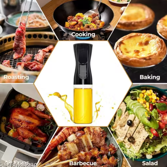 Glass Oil Dispenser Spray Bottle, Refillable Food Grade Oil Vinegar 220 ml Spray Bottle (Pack of 1, Clear, Glass)