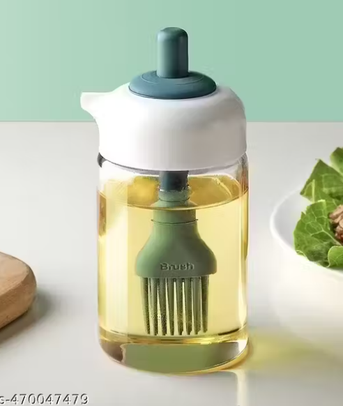New Airtight Transparent glass jar with brush for oil ghee for kitchen,Leakproof borosilicate oil dispenser spreading brush with jar (pack of 1 jar,230ml,multicolour, brush)