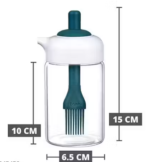 New Airtight Transparent glass jar with brush for oil ghee for kitchen,Leakproof borosilicate oil dispenser spreading brush with jar (pack of 1 jar,230ml,multicolour, brush)