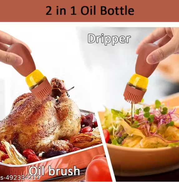 1 pcs Olive Oil Bottle With Siliconee Brush For Cooking, Oil Measuring Container Dispenser And Siliconee Dropper Vinegar Turkey BBQ Pancake Grill Frying Baking Kitchenaid Pastry Brush(180ml)