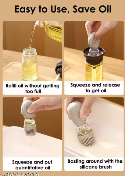 1 pcs Olive Oil Bottle With Siliconee Brush For Cooking, Oil Measuring Container Dispenser And Siliconee Dropper Vinegar Turkey BBQ Pancake Grill Frying Baking Kitchenaid Pastry Brush(180ml)